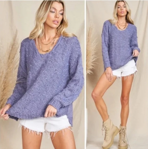 Free People Sunday Shore Lilac Color Pullover Open Knit Sweater - Picture 3 of 10
